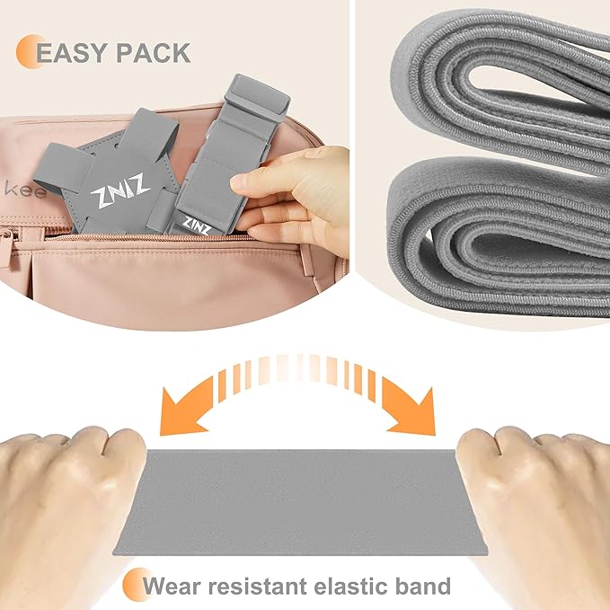 2-Pack High Elastic Luggage Strap Adjustable Travel Bag Belt Bungees for More Applications (Gray-Set)