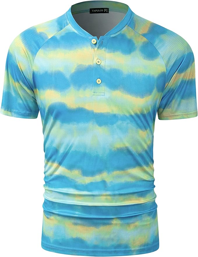 TAPULCO Mens Collarless Golf Shirts Short Sleeve Dry Fit Stretch Casual Breathable Lightweight Tshirts