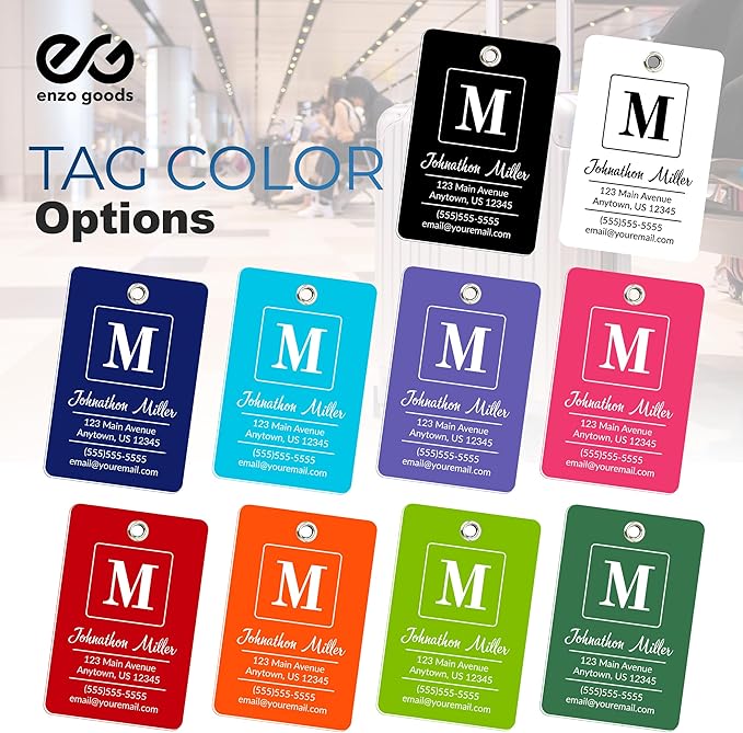 Personalized Luggage Tag | 6 Pack | Custom Luggage Tags for Suitcases | Kids Backpack Tag | 10 Color Options & Choose Font, Font Color
