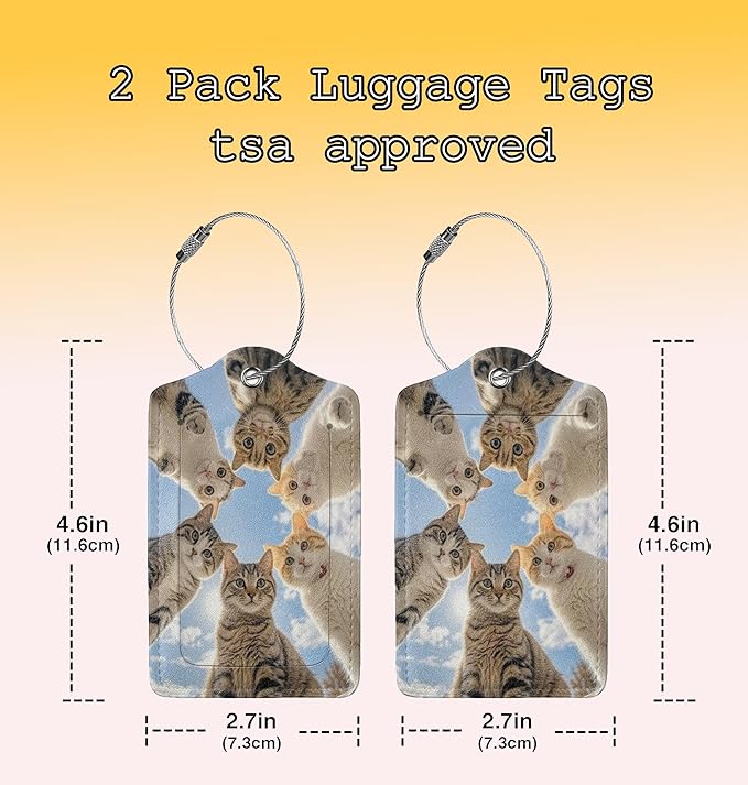 TSA Approved Luggage Tags for Suitcases Cats 2 Pack Funny Leather Carnival Cruise Airport Cute Travel Name Tags Golf Bag tag Ships Essentials Privacy Cover ID Label for Women Men