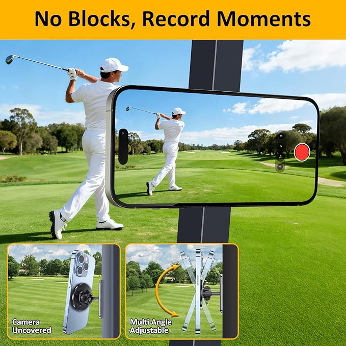 Falafa Magnetic Golf Cart Phone Holder, Ultra Strong Magnetic Phone Mount, Alloy MagSafe Phone Mount 360° Rotation Fits Gym, Club Car, Golf Cart Accessories Gift for Golfers Men Women