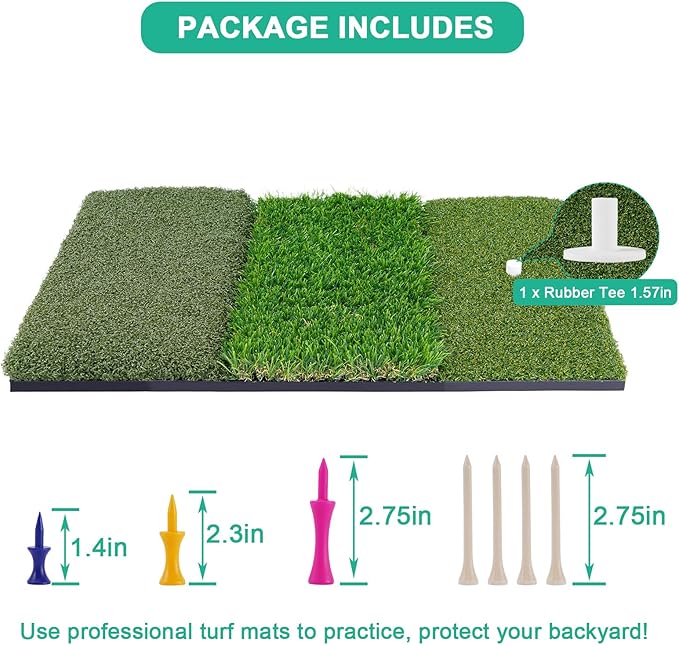 Golf Hitting Mat 24"x16" | 24"x24" Tri-Turf Golf Practice Mat Outdoor Indoor Portable Training Matt Traint Aid Batting Turf Matt for Chipping, Driving and Full Swing Practice