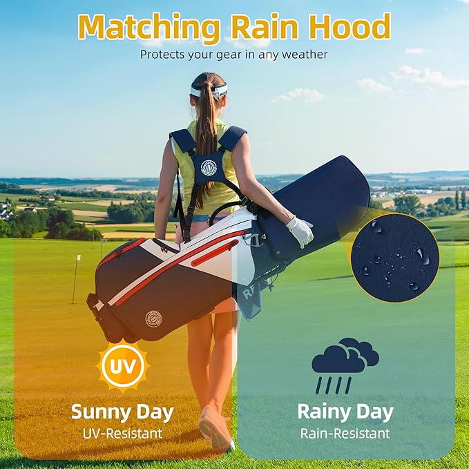 Golf Stand Bag 14 Way, Lightweight Golf Bags for Men Women with Stand, Padded Ergonomic Double Strap, Full Length Dividers, Multiple Pockets, Rain Hood