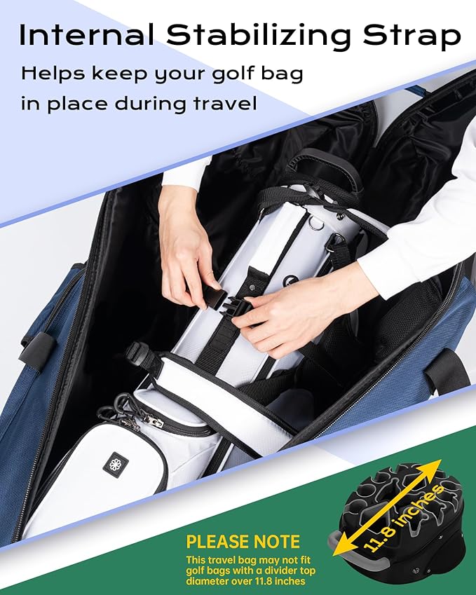 Golf Travel Bag with Hard Shell ABS Top - 1680D Heavy Duty Oxford Foldable Golf Club Travel Cover Case for Airlines with Wheels, Lockable Zippers & Reinforced Base
