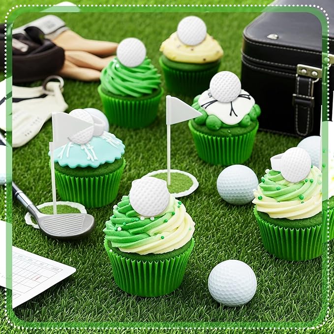 Honeydak 48 Pcs Golf Sport Cupcake Rings Toppers Decoration Sport Ball Theme Cupcake Picks Cake Decoration for Baby Shower Birthday Party Cake Supplies