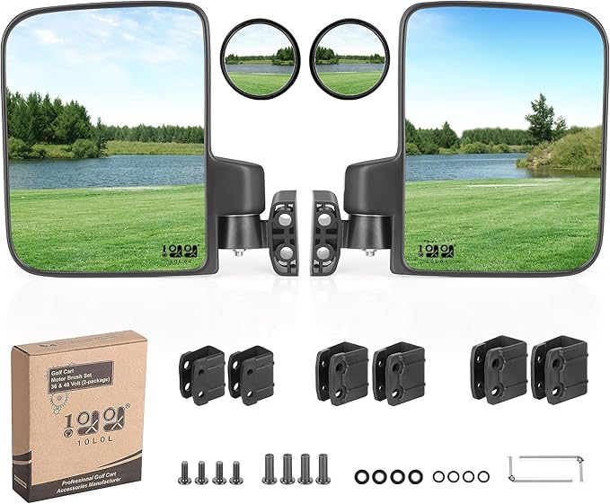 10L0L Golf Cart Mirror No Drilling Side Mirrors with Blind Spot Mirrors Universal for Yamaha, Club Car, EZGO, Folding Side Rear View Mirrors Adjustable 180 Degree HD Glass