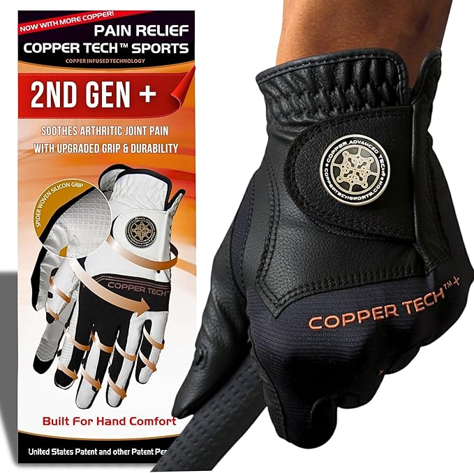 Copper Tech Golf Gloves Men Right Handed Golfer or Left Handed Golfer (2nd Gen) | Copper Compression Joint Support Golf Glove