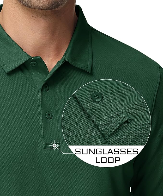 MAGCOMSEN Men's Polo Shirts 3 Button Quick Dry Performance Long Sleeve Tactical Shirts Pique Jersey Golf Shirt