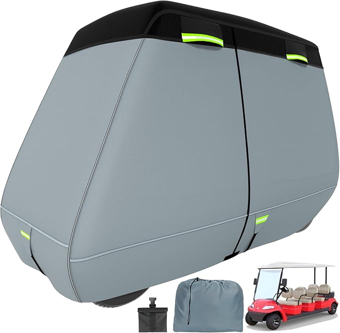 Ultra Thick 900D+600D Golf Cart Cover 2/4/6 Passenger 100% Waterproof Universal Fit for Yamaha, Club Car, EZGO with Large Storage & Toss Bag for All Weather Protection