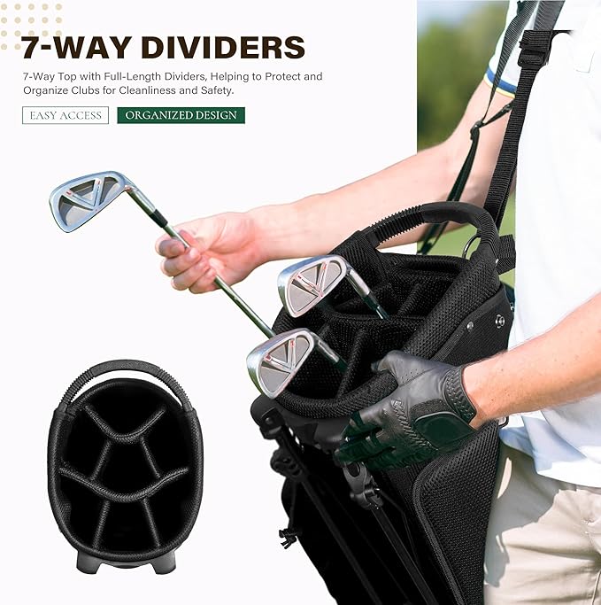 Golf Stand Bag with 7 Way Top Dividers, Lightweight Golf Bags for Men Women with Multiple Pockets, Dual Straps