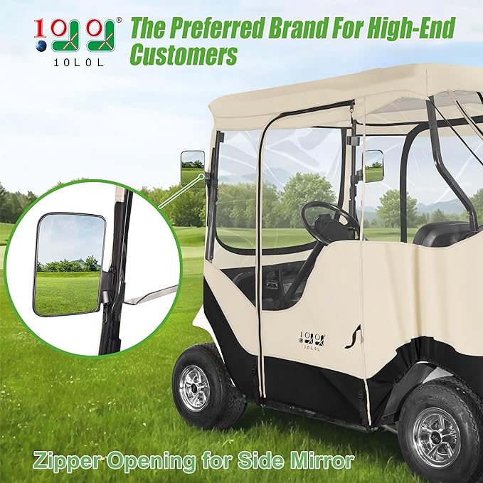 10L0L Golf Cart 2 Passenger Enclosure for EZGO TXT & RXV, 4-Sided Clear Window Rain Cover All Weather Waterproof Windproof, Beige