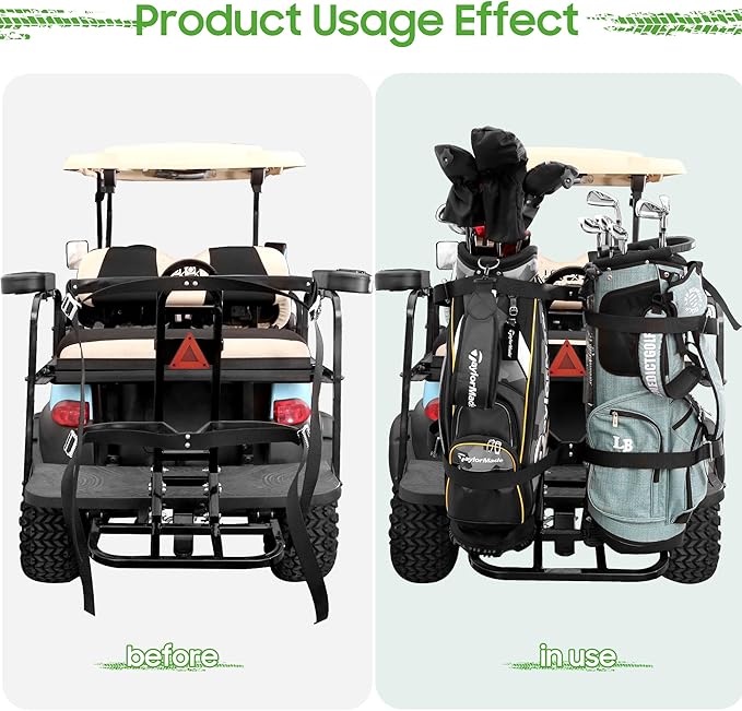 10L0L Universal Golf Cart Bag Holder Rack for Yamaha, EZGO, Club Car Rear Seat Grab Bar, Don't Occupy The Back Seat Space, No Drilling Required, Fits Safety Bar Maximum 8" Wide, Black