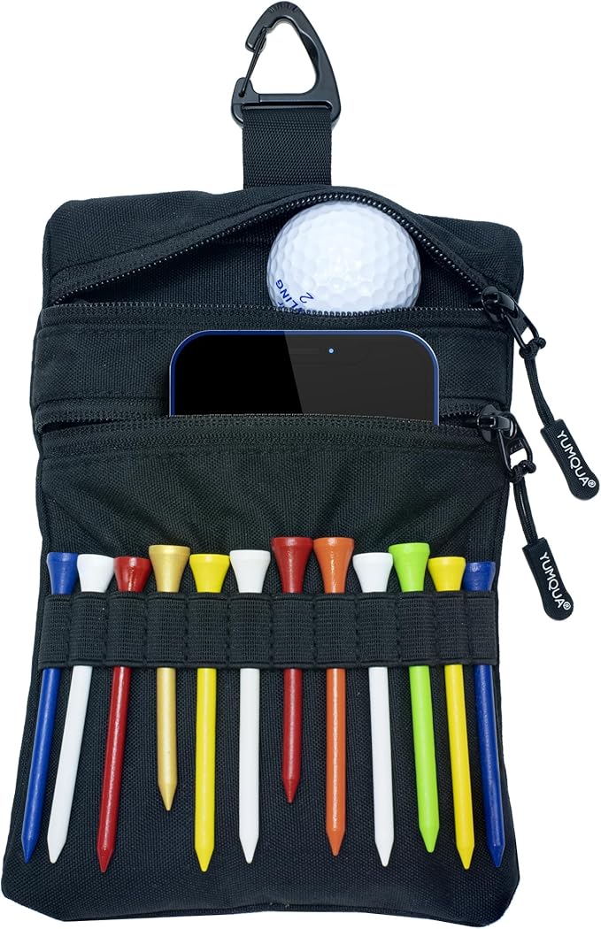 Golf Pouch Bag, Golf Tee Holder for Accessories, Valuables, Tees, Balls - Small Nylon Zipper Tee Pouch Clip on Bag Belt Backpack - Handy for Golfing, Fishing, Cycling, Travel - Great Gift for Golfers