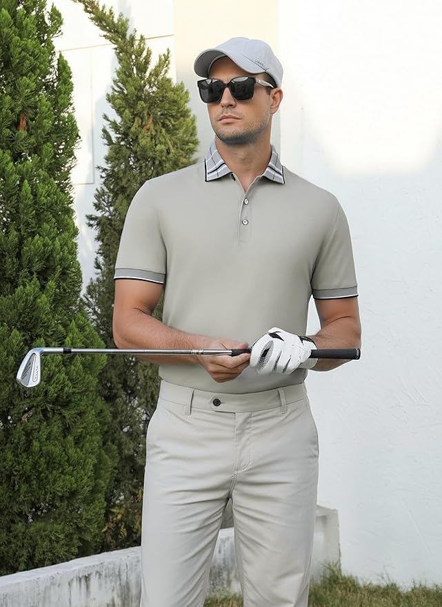 Alex Vando Mens Golf Shirts Moisture Wicking Quick-Dry Short Sleeve Fashion Designed Polo Shirts for Men