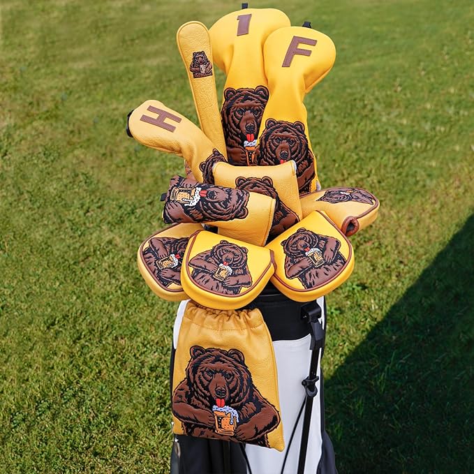 Golf Club Head Cover Golf Head Cover Driver Headcover Fairway Wood Headcover Hybrid Club Head Cover Golf Blade Mallet Putter Cover Beer Bear