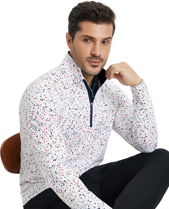 M MAELREG Quarter Zip Golf Pullover Men Dry Fit Long Sleeve Performance Wicking 1/4 Zip Full Print Pullover Mens Sweatshirt