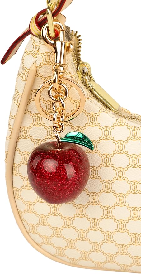 Cherry Bag Charm for Handbag, Big-Apple Strawberry Fruit Bag Charm Cherry Car Accessories KeyChain