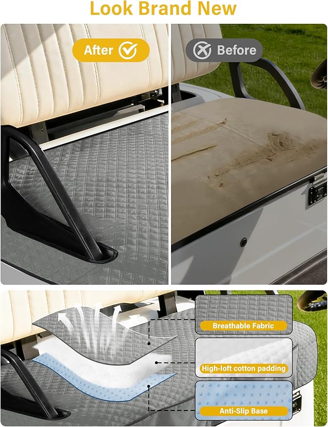 Golf Cart Seat Covers,Golf Cart Seat Towel Blanket with 4 Front Pockets & Nonskid Bottom Fits for Club Car and More 2 Person Seats Golf Carts (Charcoal Gray, Club Car)