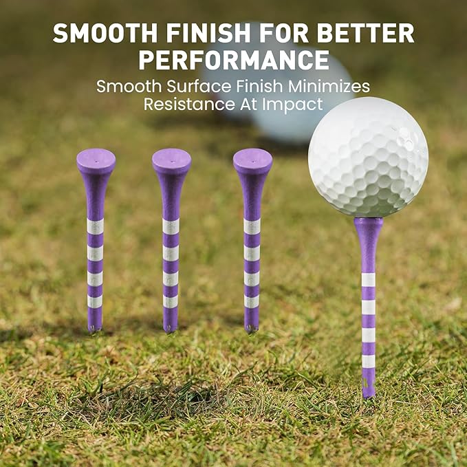 FINGER TEN Golf Tees Wood 3 1/4 2 3/4 Inch Value 50/120 Count, Durable Tees with Bright Colored Stripes for Consistent Height, 70mm 83mm Long Tees Ideal for Golfers