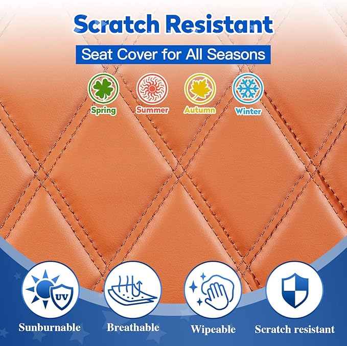 NOKINS 4PCS Golf Cart Diamond Seat Covers Kit, Front&Rear Seat Covers Fits EZGO TXT 1994-2013/EZGO RXV Standard Seat Cushion, EZGO Vinyl Seat Cover Accessories, No Staples(All Brown)