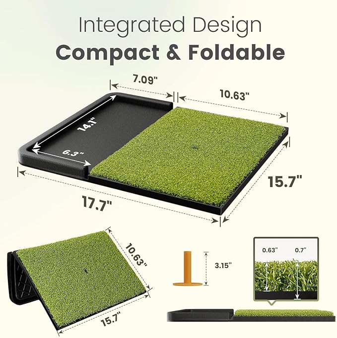 Integrated Golf Mat with Ball Tray, Small Thickening Golf Mats Practice Outdoor & Indoor, Artificial Grass with Anti-Slip Rubber Bottom Mat for Driving, Chipping Swing