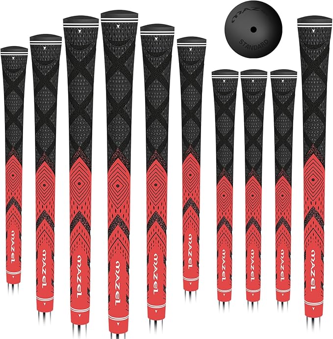 MAZEL Cord Rubber Golf Grips for Men - 10 Pack,All Weather Control Golf Club Grips Standard/Midsize,High Feedback & Traction
