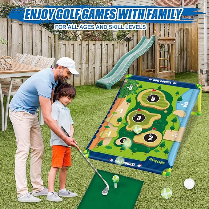 Upgraded Golf Chipping Game w/t 2 Clubs, Velcro Golf Battle Set for Junior, Portable Family Backyard Sticky Golf Target Indoor Outdoor for Home Beach Office Party Golfing Gifts for Adults Kids 6+
