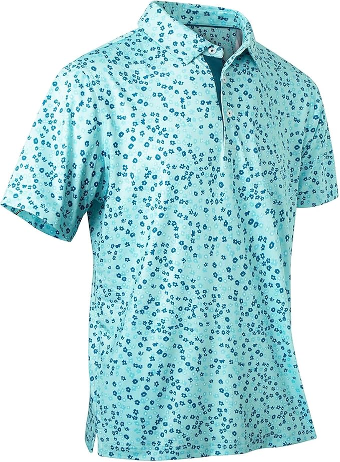 Mens Golf Shirts Quick Dry Moisture Wicking Casual Short Sleeve Performance Athletic Print Collared Stylish Men Polo Shirt