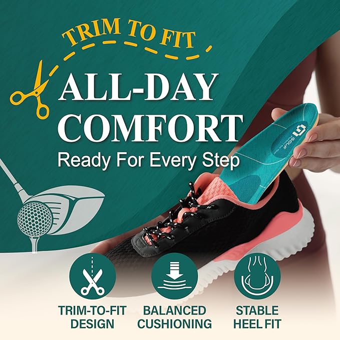 Golf Shoe Insoles for Women - GED Sports Insoles for Arch Support and Athletics - Lightweight, Elastic, Trim to Fit, Increase Stability, Balance, Precision Swings, Reduced Foot Fatigue (US 7-10.5)
