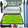 6-in-1 Golf Training Aid with Divot Board, Golf Grip Trainer, Swing Trainer, Alignment Sticks | Golf Accessories for Men & Women | Hitting Mat Practice Indoor & Outdoor