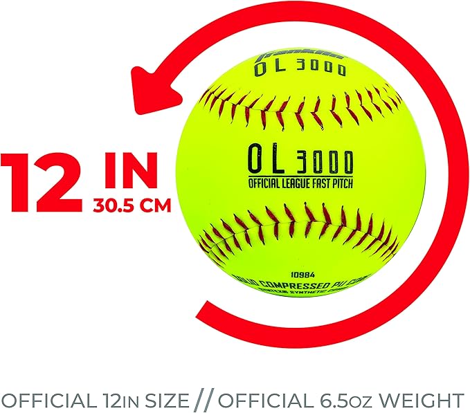Franklin Sports Official Game Softballs - OL3000 Fastpitch 12" Inch Yellow Softballs - Official Size + Weight Tournament Balls for Practice + Games - 1 Softball