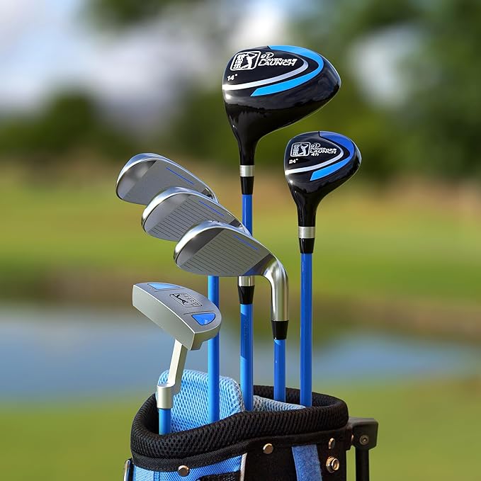 PGA Tour Youth Golf Club Set for Ages 8-12 (4’8”-5’2”) and 12+ (5’2”+), Right and Left-Handed Kids Golf Sets – Beginner Junior Golf Clubs with Lightweight Stand Bag, Mallet Putter, Hybrid, Driver