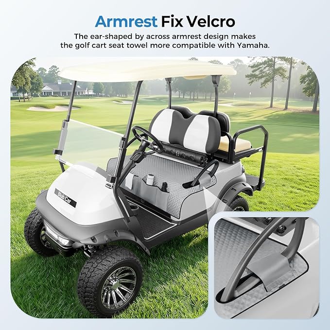 Tecoom Golf Cart Seat Covers, Universal Golf Cart Seat Towel Blanket with Armrest Strap 4 Pockets Non-Slip Bottom, Fits Club Car, EZGO, Yamaha, and More Front Seats, Protect Seats from Pet-Scratch Sun