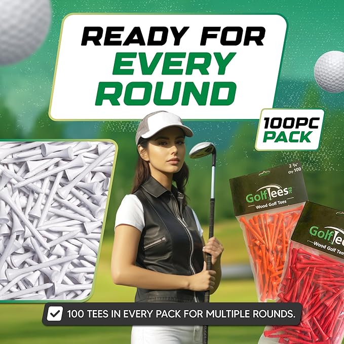 Wood Golf Tees - Standard Golf Tees for Men and Women
