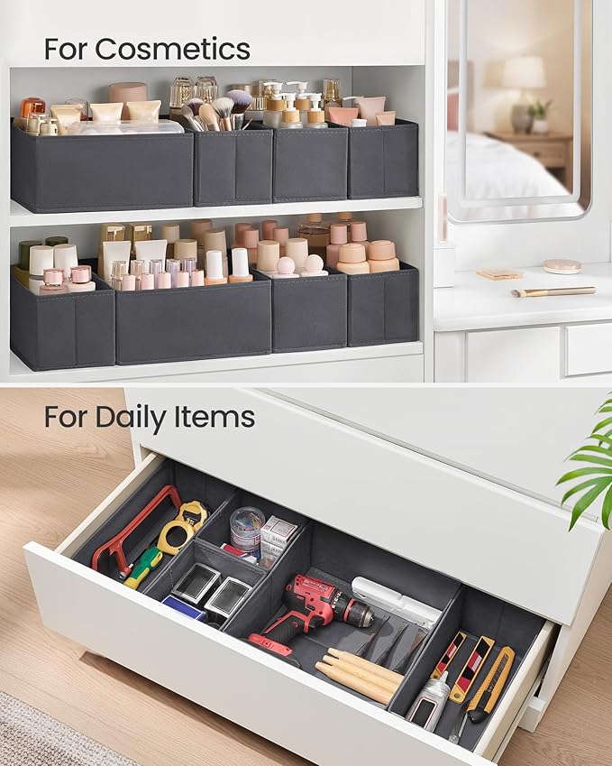 SONGMICS Drawer Organizer, Dresser Drawer Organizers, Set of 12, Foldable Fabric Storage Bins for Socks, Underwear, Bras, Ties, Scarves, Slate Gray URDZ006G03