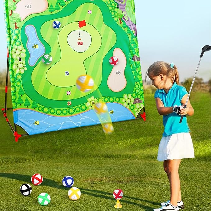 Golf Chipping Game with Stand, 54"x 54" Golf Battle Game Hitting Target Mat with 24 Balls, Perfect for Backyard Indoor Outdoor Family Games for Kids & Adults