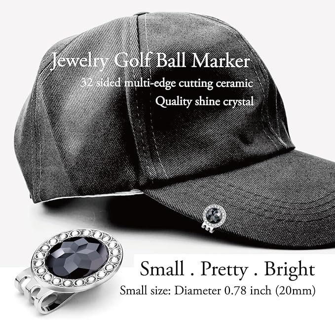Golf Ball Marker Hat Clip with Ceramic Crystal Ball Marker (20mm Small Size) Gifts Accessories for Golfers