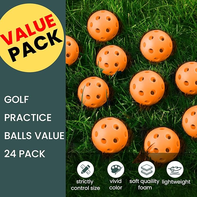 FINGER TEN Golf Practice Balls Plastic Colored Value 12/24/36/50 Pack, Limited Flight Sports Training Ball for Men Women, Indoor Outdoor Driving Range Backyard Use