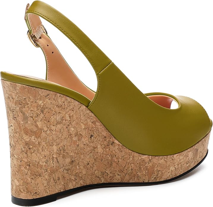 Womens Peep Toe Wedge Heels Matte Fashion Cork Slingback Pumps Platform Wedge Sandals 3.94 Inches