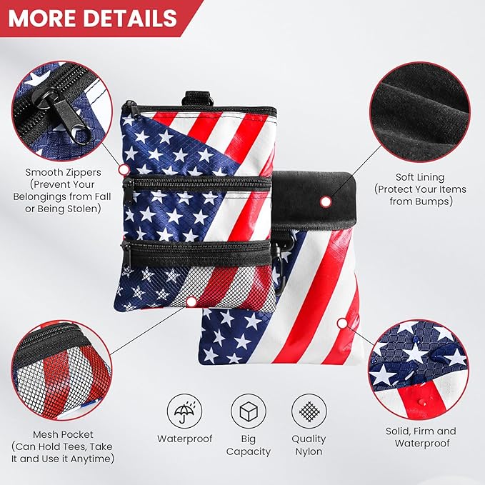 FINGER TEN Golf Pouch Bag for Valuables Tee Color with 4 Golf Pencil Pack, Zippered Pocket Gear Clip Hook to Bag