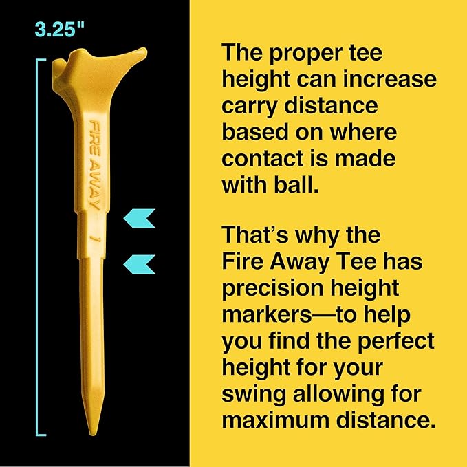 FIRE AWAY Premium Golf Tees, Reduced Ball Spin, Less Friction & Precision Height Markers for Perfect Trajectory, Made of Special Unbreakable Plastic Nylon Blend