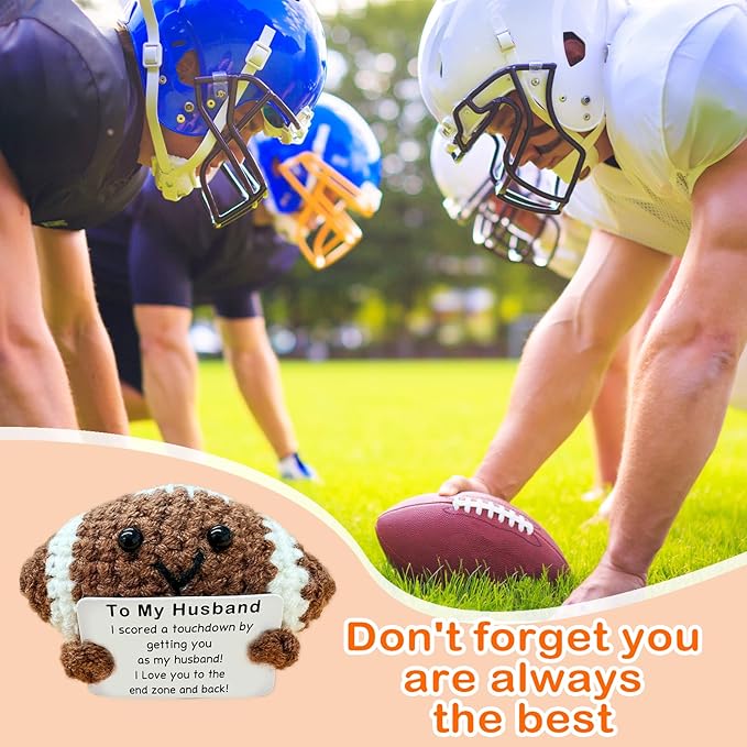 Mini Handmade Crochet Football Birthday Gift for Husband/Boyfriend/Fiance, Emotional Support Football Wedding for Husband, Romantic I Love You Gifts