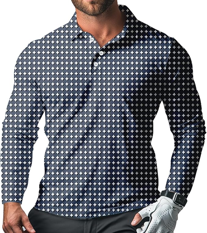 Men's Long Sleeve Golf Shirt Quick Dry 3 Button Work Fishing Outdoor Casual Collar Shirt