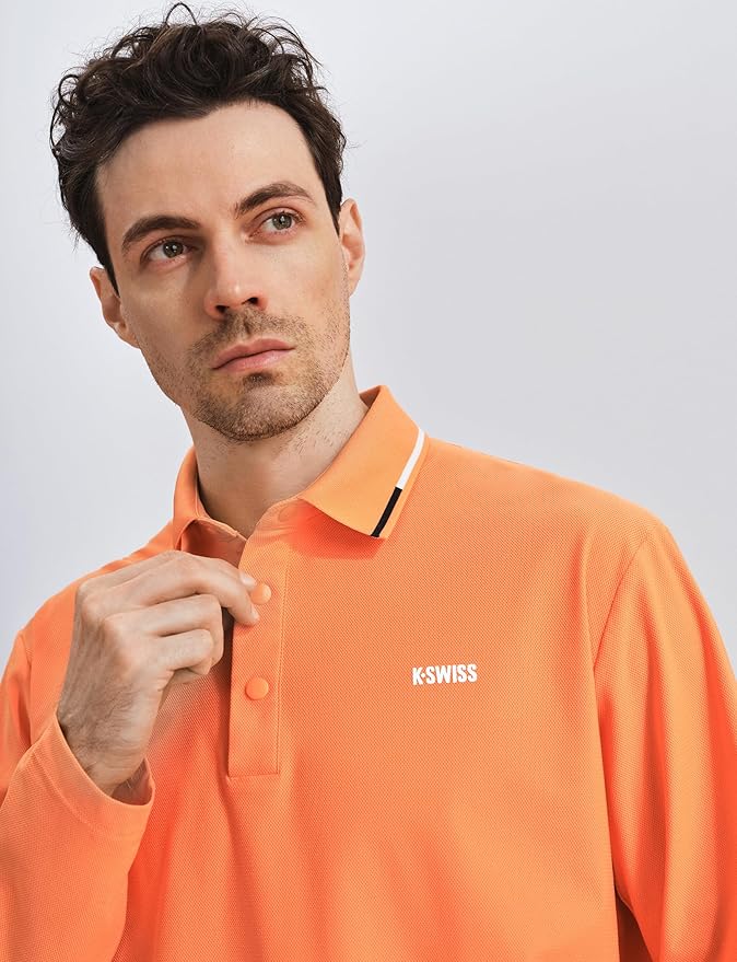 K-Swiss Men's Long Sleeve Polo Shirts - Golf Tennis Dry Fit Performance Moisture Wicking Casual Collared