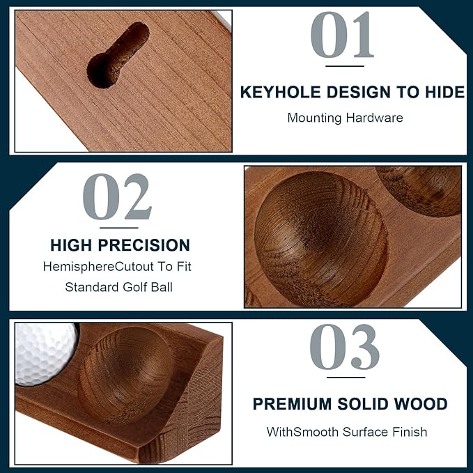 Golf Ball Display Case 6 Standard Size Wooden Wall Mount Golf Ball Stand Holder Display for Collector Sport Memorabilia Accessories Gift Office Tabletop Decor(Walnut Color,1 Pack)