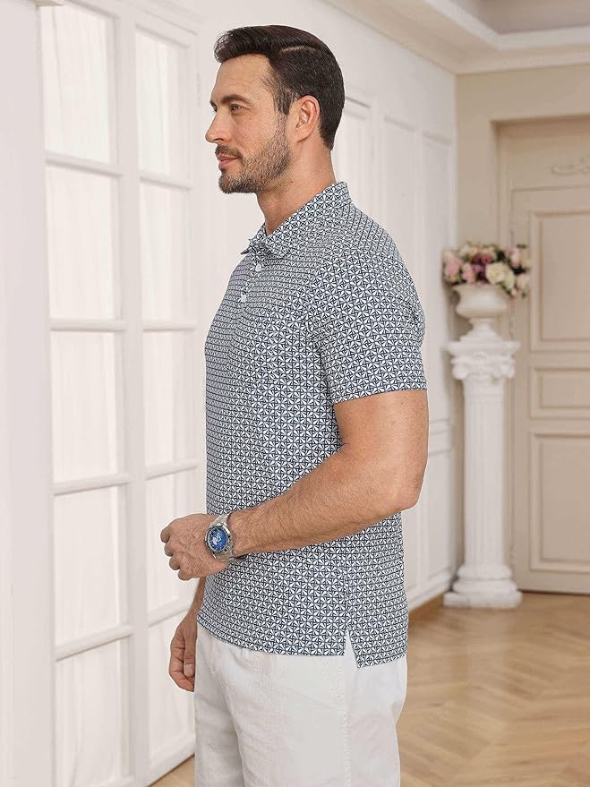 Lexiart Mens Golf Shirt Short Sleeve Dry Fit Print Moisture Wicking Performance Patterns Collared Polo Shirt with Pocket
