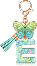 JINGUAZI Initial letter Keychains for Women Tassel Butterfly Pink Purple Cute Car Keychain for Wallet Backpack bag charm