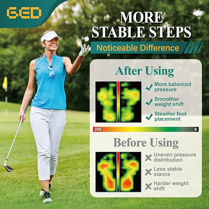 Golf Shoe Insoles for Women - GED Sports Insoles for Arch Support and Athletics - Lightweight, Elastic, Trim to Fit, Increase Stability, Balance, Precision Swings, Reduced Foot Fatigue (US 7-10.5)