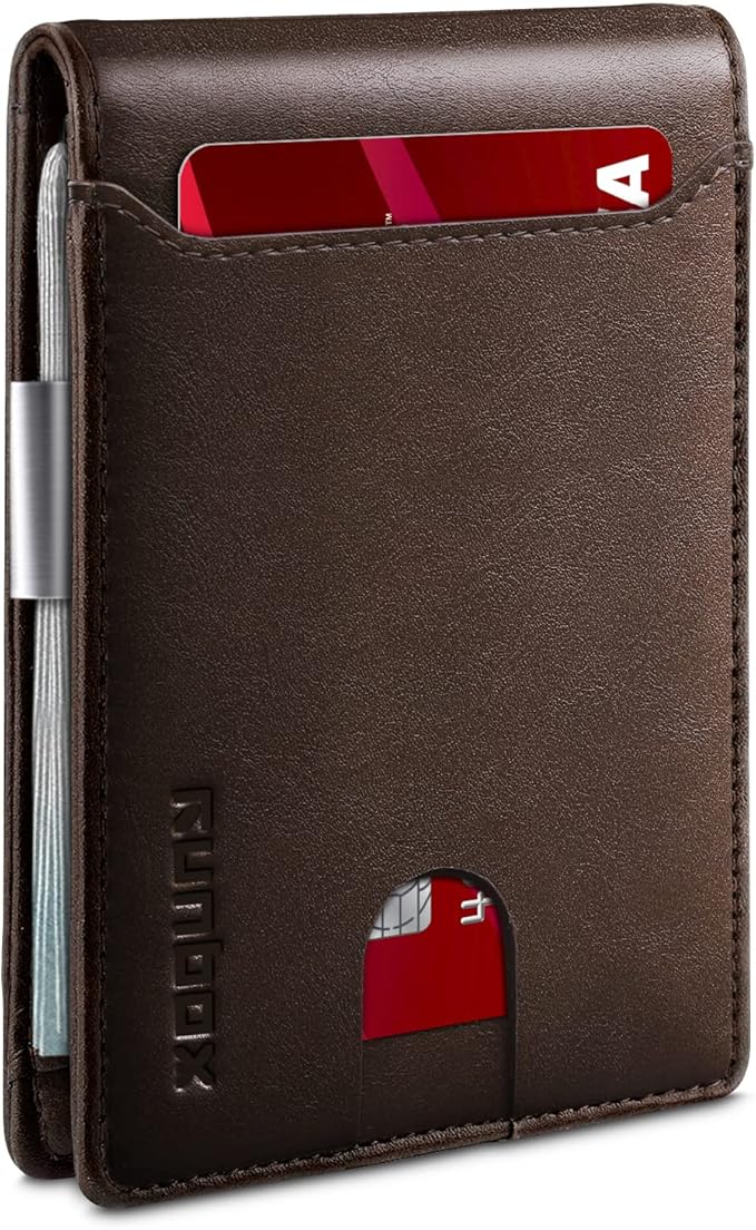 RUNBOX Money Clip Wallets for Men,Slim Leather Mens Bifold Wallet,RFID Blocking Front Pocket Wallet,Thin Credit Card Holder with Gift Box