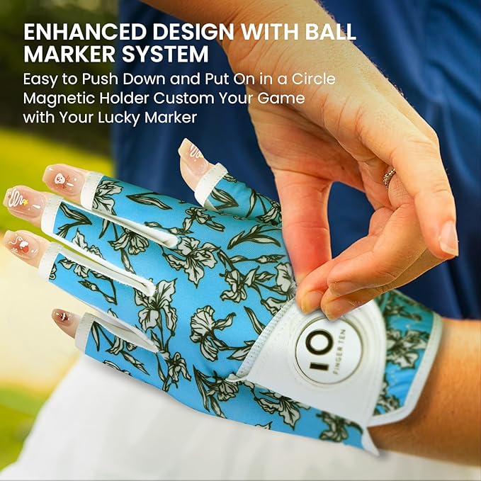 FINGER TEN Stylish Golf Gloves Women with Ball Marker 1 Pack for Left or Right Hand, Breathable Glove with Fashion Patterns for Ladies Right Left Handed Golfer